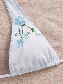 Swim Mod Áo bikini cổ chữ V sâu họa tiết hoa cổ điển - Màu xanh nhạt - Xem 5