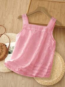Rusticease Plus Size Women's Spring/Summer Casual Vacation Lace Patchwork Spaghetti Strap Open Back Embroidered Pink  Blouse - Pink - View 7