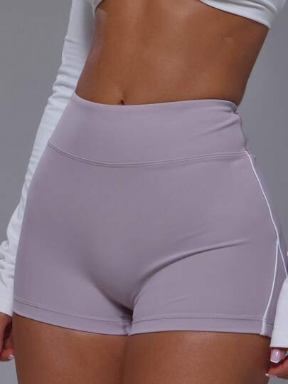 Musera Sport High Waist Seam Detail Mini Active Shorts Workout Gym Sports Pilates Fitness Daily Casual Hibiscus