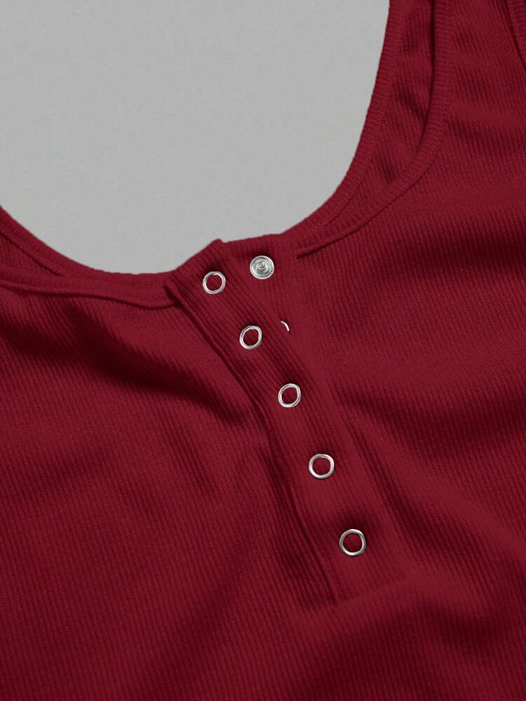 Slaydiva Camiseta sin mangas negra casual y versátil con cuello en U profundo y espalda de tirantes - Rosa Roja - Añade 3