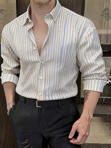DAZY Men's Casual Striped Print Long Sleeve Shirt, Suitable For Vacation, Daily Wear, And Commuting, Spring/Autumn - Multicolor - View 3