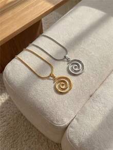 Resyla 1pc Women Stainless Steel Asymmetrical Swirl Pattern Pendant Necklace, Fashion & Versatile - Swirl Necklace - View 10