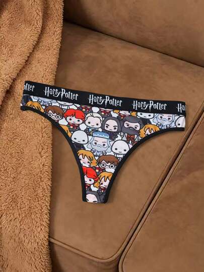 HARRY POTTER X SHEIN Women's Letter Waistband Casual Thong Panties
