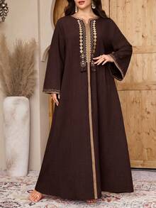 Al Najma Plus Size Women's Turkish Maxi Dress & Arabic Traditional Abaya - Coffee Brown - View 4