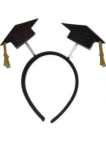 1 pieza Diadema con gorro de graduación con brillo y borla dorada, accesorio para fotomatón de fiesta de graduación - Negro - Ver 6