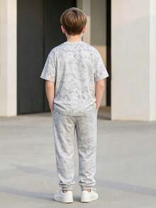 Vacaura 2pcs Boys' Tie-Dye Gradient Effect Short Sleeve T-Shirt And Pants Set, Suitable For Spring/Summer Outdoor Casual Wear - Grey - View 2