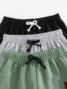 SHEIN 3件組兒童青少年男孩休閒運動衛衣布料運動短褲多件裝，深綠色，夏季，徒步，灰黑綠短褲，春夏套裝，運動 - 彩色 - 查看 7