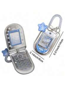 Silver Y2K Retro Flip Phone Card Holder, PU Leather Dual SIM ID Card Organizer, Mini Wallet Pouch With Keychain Cute Fashion Accessories - Multicolor - View 3