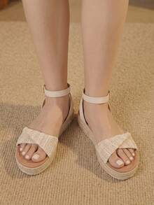 Styleloop Women's Wedge Heel Platform Sandals, Bohemian, Beach Vacation, Western Wind, Summer Wear, Travel Essentials - Apricot 2 - View 3