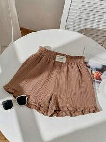 Comfortcana Set 3 Potong Celana Pendek Wanita Kasual Warna Polos dengan Tekstur dan Detail Ruffle di Bagian Bawah - MultiWarna - View 4