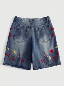 ROMWE MEN Street Life Men's Star Embroidered Denim Shorts - Multicolor - View 2