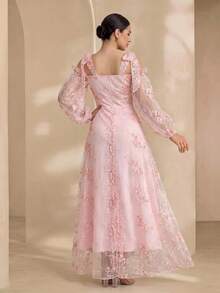 Graceveil Đầm lưới màu hồng kiểu Pháp dành cho nữ, ngọt ngào và thanh thoát, thắt eo. - Hồng - Xem 3