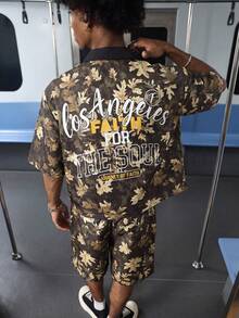 PAVTROS Manfinity Streetrush Men Allover Print Short Sleeve Shirt & Shorts Two Pieces Outfit Street Wear, For Back To School - Multicolor - View 1