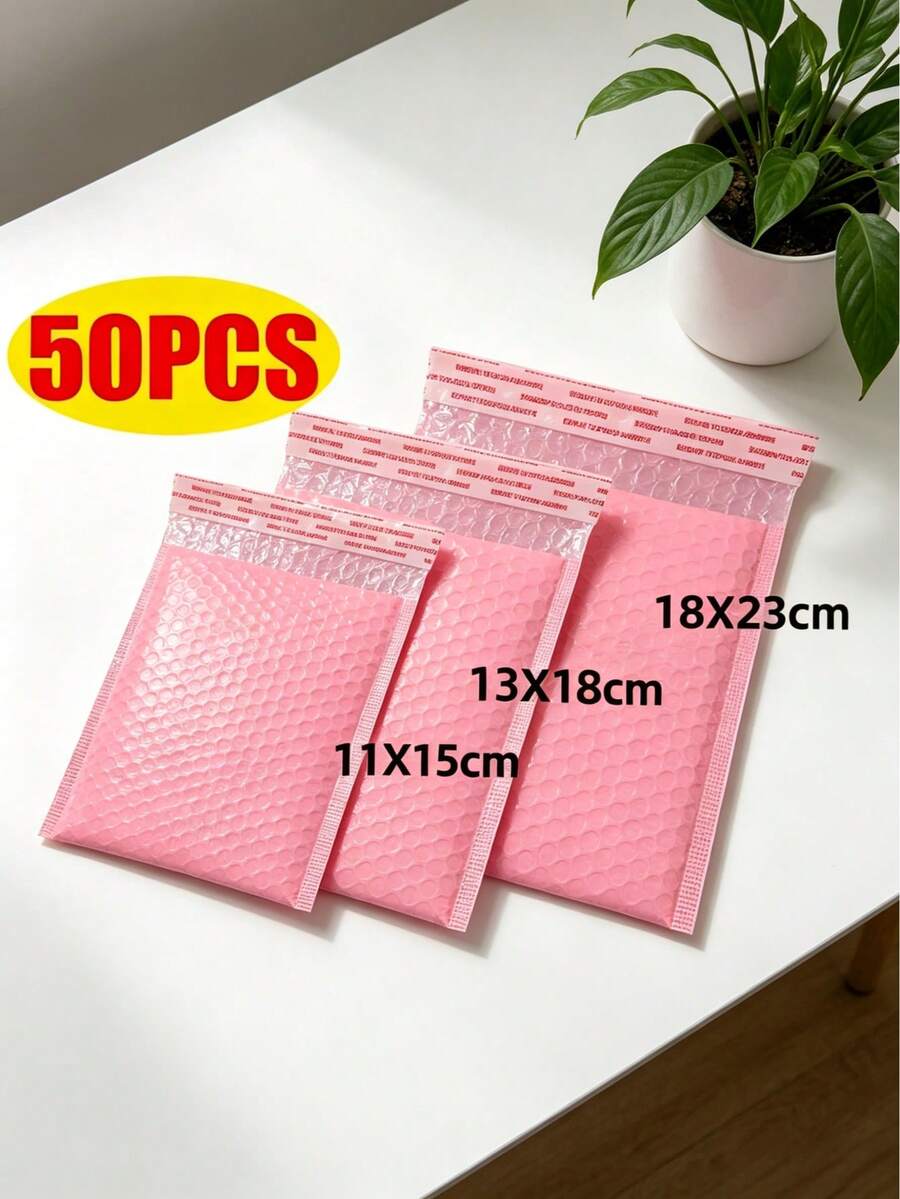 20/50个标准尺寸信封式粉色复合珠光膜加厚防水泡沫气泡服装包装邮寄袋,适用于运输、存储、礼品包装、电商保护性包装用品、气泡衬垫保护运输袋 - 粉色 - 查看 1