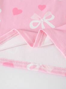 4pcs Girls Elastic Knit Short Sleeve Shorts Pajama Set With Bow & Heart Decor, Comfortable & Soft, Best Gift For Teenage Girls - Dusty Pink - View 7
