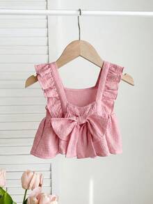 SHEIN Áo kiểu bé gái dễ thương, có họa tiết, thắt nơ, thích hợp cho mùa hè. - Màu Hồng baby - Xem 3