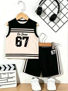 4Y-7Y Boys' Vest Set, Casual Contrast Color Vest & Shorts 2pcs Outfit, Suitable For School, Spring, Summer, Autumn - Multicolor - View 3