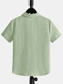 SHEIN Tween Boy Casual Minimalist Comfortable Polo Collar Short Sleeve Shirt - Mint Green - View 4