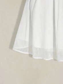 SHEIN ICON 大码V领荷叶边A字连衣裙，适合海滩度假、波西米亚风、嬉皮风、Y2K风格、夏季、情人节、优雅约会等场合。 - 白色 - 查看 9