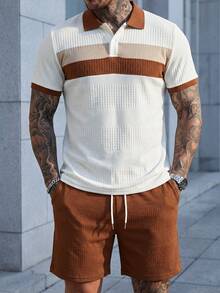 Manfinity CasualCool Men's Casual Contrast Color Polo Shirt And Shorts Set, Summer - Multicolor - View 5