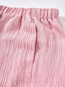 Rusticease Plus Size Women Summer Casual Vacation Daily Commute Solid Color Textured Fabric Drawstring Waist Shorts Outfit For Beach Date Night Brunch - Multicolor - View 4