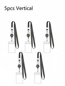 1/2/3/5pcs Retractable ID Card Badge Holder- Waterproof PVC Card Sleeve With Lanyard, For Teachers/Office Workers Back To School - Black - View 24