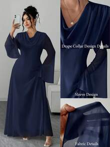 Elenzga Plus Size Women's Elegant Traditional Waist Cinched Long Sleeve Hooded Dress, Suitable For Autumn Outings, Wedding Fall Evening Formal Navy Blue - Navy Blue - View 7