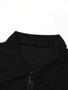 Manfinity Homme 男士休闲日常通勤简约半拉链领短袖polo衫和长裤套装，适合春、夏、秋季穿着。 - 黑色 - 查看 3