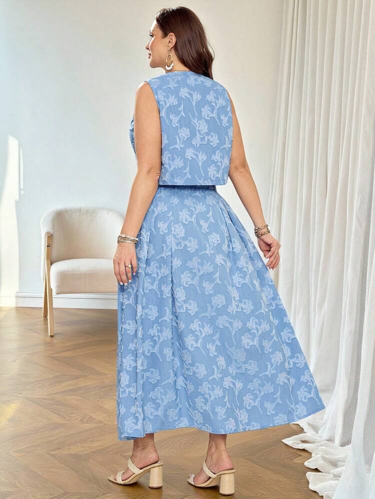 2pc Set Plus Size Women's Summer Casual Vacation Country Solid Color Blue Floral Camisole Top And Skirt 2-Piece Set,Suitable For Summer Vacation,Casual Holiday Style,Summer Outfits For Women ,Vacation Outfits Women ,Holiday Outfits For Women,Going Out Outfits, New Clothes,Simple And Fashionable For Everyday Wear,Suitable For Summer, Vacation, Daily Wear, Festival Outfits For Women,Country Concert Outfit,Beach Outfits For Women,Western Style,Flowy Skirt Set ,Gifts For Mother,Boho Skirt Set,Modest Two Piece Set, Plus Size Summer Sets,Boho Set,2 Piece Casual Sets Woman,Two Piece Set Women
