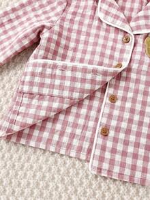 Cozy Pixies Set 2 Potong untuk Bayi Perempuan: Kardigan Lengan Panjang dengan Kerah dan Celana Panjang Pinggang Elastis Motif Beruang Kartun - Dusty Pink - View 4