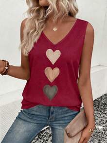 EMERY ROSE Nuevo top de tirantes casual y versátil con cuello en V y estampado de corazón degradado para mujer, primavera/verano - Burdeos - Ver 6