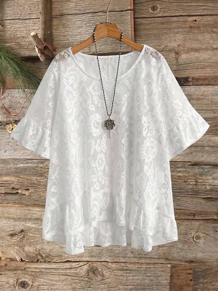 Plus Size Women Summer Casual Round Neck Top Summer Summer Outfit For Women Festival Outfits For Women Beach Outfits For Women Vacation Outfits Women Holiday Outfits  For Women Country Concert Outfit White Top