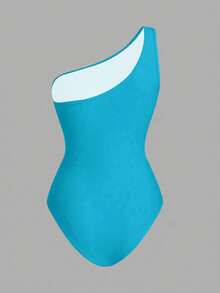 Swim Oasis One-Piece Swimsuit With Solid Color Ruched Mesh Panel And Sarong Skirt - Blue - View 3