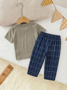 SHEIN Baby Jungen Karohemd mit Tasche & Karoshorts 2 Stücke Set, Lässig & Bequem - Hellgrau - Übersicht 2