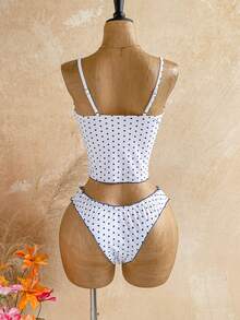 Soleia Bộ bikini tankini buộc dây phía trước, họa tiết chấm bi, dành cho nữ. - Đen và trắng - Xem 2