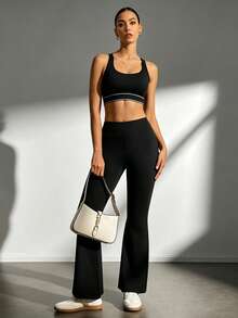 SHEIN Women's Patchwork Casual Versatile Daily Wear Sports Bra,Gym Top,Gym Wear Women,Gym Outfit For Women, Gym Wear, Workout For Women - Black - View 4