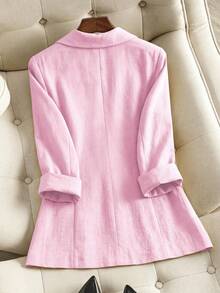 Franclia Plus Size Women's Fashionable Minimalist 3/4 Sleeve Fitted Blazer For Work, Spring/Summer - Pink - View 2