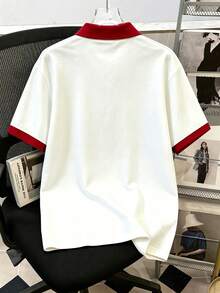 Manfinity Joysei Men's Simple Striped Polo Shirt, Suitable For Summer Outings And School - White - View 3