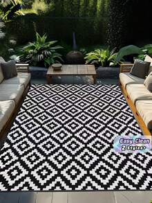 Foldable Picnic Mat PP Woven Material Large Water Resistant Lightweight Portable Garden Camping Party Beach Outdoor Essential Easy Clean Compact Storage - black and white - View 1