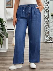 EMERY ROSE EMERY ROSE Jeans casuales sueltos de talla grande con bolsillo de torsión y unicolor - Azul lavado medio - Ver 1