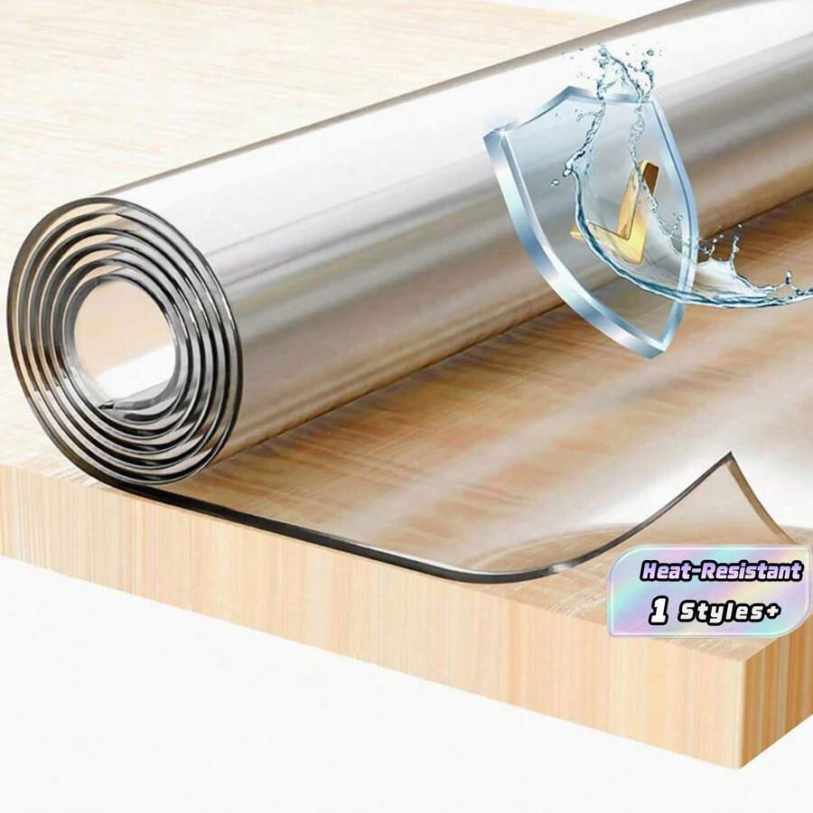 1pc 0.05mm Thick Clear PVC Table Cover Protector Mat, Waterproof & Oil-Proof Heat-Resistant Table Pad For Dining Table, Coffee Table, Nightstand, Computer Desk & Office Desk - White - View 1