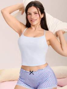 Nora Wilde 1 Peça Regata Colorida com Costas Cruzadas em Plus Size, Camiseta Casual para Mulheres - Azul bebê - Visão 3