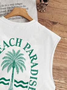 Manfinity Joysei Áo tank top nam màu trắng, kiểu dáng thường ngày, họa tiết cây dừa, thích hợp cho mùa xuân/hè. - trắng - Xem 3