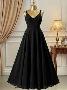 DreamSkyne Plus Size Women Elegant Party Spaghetti Strap Light Mini Dress Maxi Women Outfit - Black - View 2
