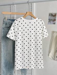 Tseoso Camiseta de mujer de manga corta con estampado de lunares vintage 95% algodón - Multicolor - Ver 6