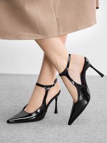 CUCCOO BIZCHIC Royal Sister Style 黑色尖头T字高跟女鞋，适合职场通勤的百搭款式 - 黑色 - 查看 9