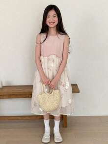 DAZY 女童圓領無袖洋裝，大童女孩秋季夏季服飾 - 粉色 - 查看 6