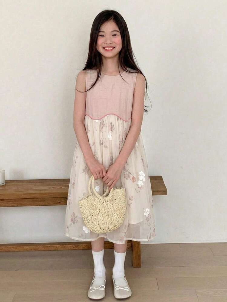 Girls' Round Neck Sleeveless Dress, Tween Girl Fall Clothes