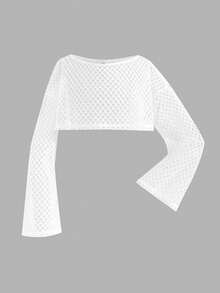 SHEIN Serisse Kids Tween 女童纯色针织窄肩修身长款休闲连衣裙 + 宽松网纱罩衫 2 件套，黑色，通勤，学院风，淑女，甜美酷炫少女，潮流街头服饰 - 黑色 - 查看 7