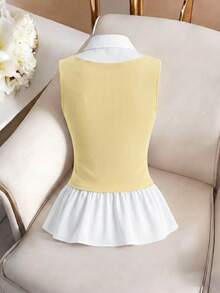 Franclia Conjunto de falda con parches de punto negro y tejido blanco, combinación suave y firme, delgada y linda. Adecuado para el transporte minimalista y las vacaciones del Año Nuevo Lunar, se puede usar a diario o para reuniones, versátil. - Amarillo claro - Ver 2